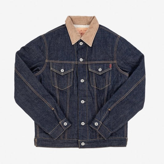 Iron Heart IH-526J-SL 17oz selvedge denim fleece lined Type III jacket in indigo - front view