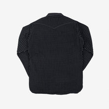 Load image into Gallery viewer, A black Iron Heart Wabash, long-sleeved western-style shirt, 12oz, made in Japan.