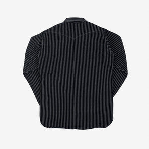 A black Iron Heart Wabash, long-sleeved western-style shirt, 12oz, made in Japan.