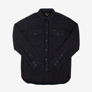 A black Iron Heart Wabash, long-sleeved western-style shirt, 12oz, made in Japan.