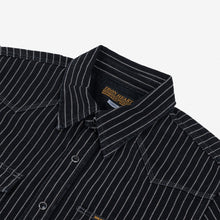 Load image into Gallery viewer, A black Iron Heart Wabash, long-sleeved western-style shirt, 12oz, made in Japan.