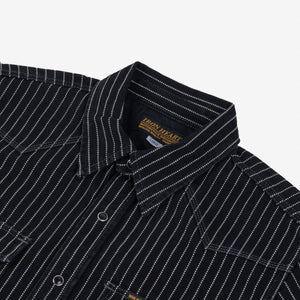 A black Iron Heart Wabash, long-sleeved western-style shirt, 12oz, made in Japan.