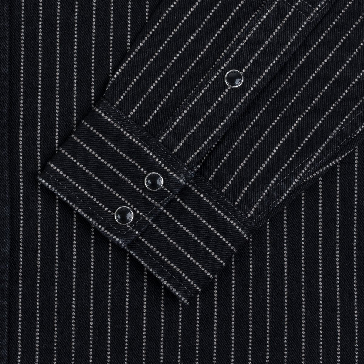 A black Iron Heart Wabash, long-sleeved western-style shirt, 12oz, made in Japan.