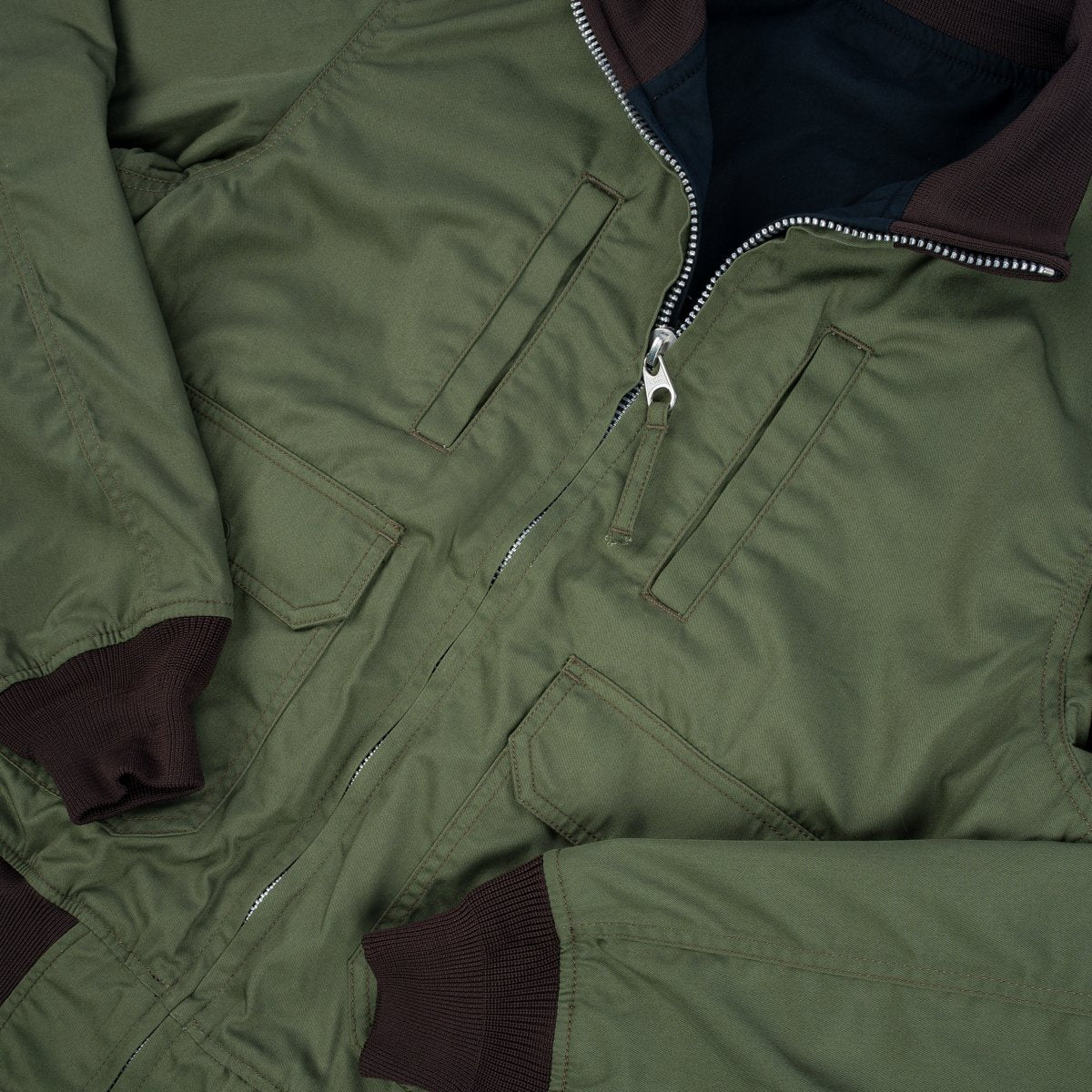 Iron Heart IHJ-130 olive jacket - reversed side showing black interior