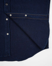 Load image into Gallery viewer, Close-up of a Iron Heart Indigo Kersey shirt with button details on a white background