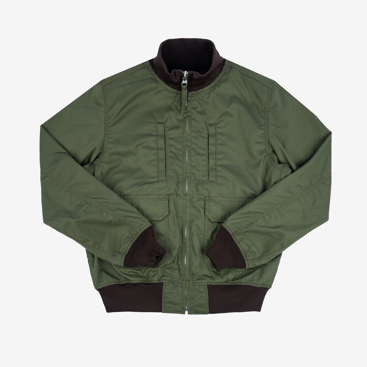 Iron Heart IHJ-130-BLK-NP reversible tanker jacket in olive - front view
