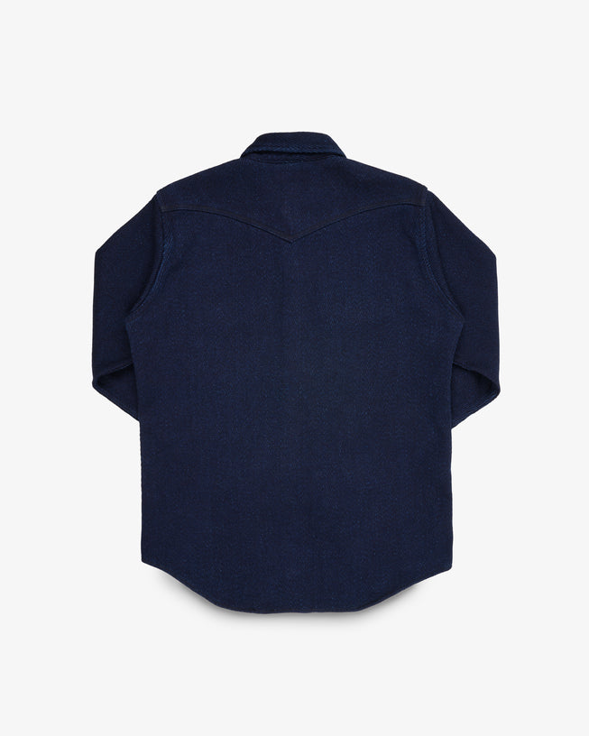 Iron Heart IHSH-208 indigo kersey western shirt - back view showing yoke