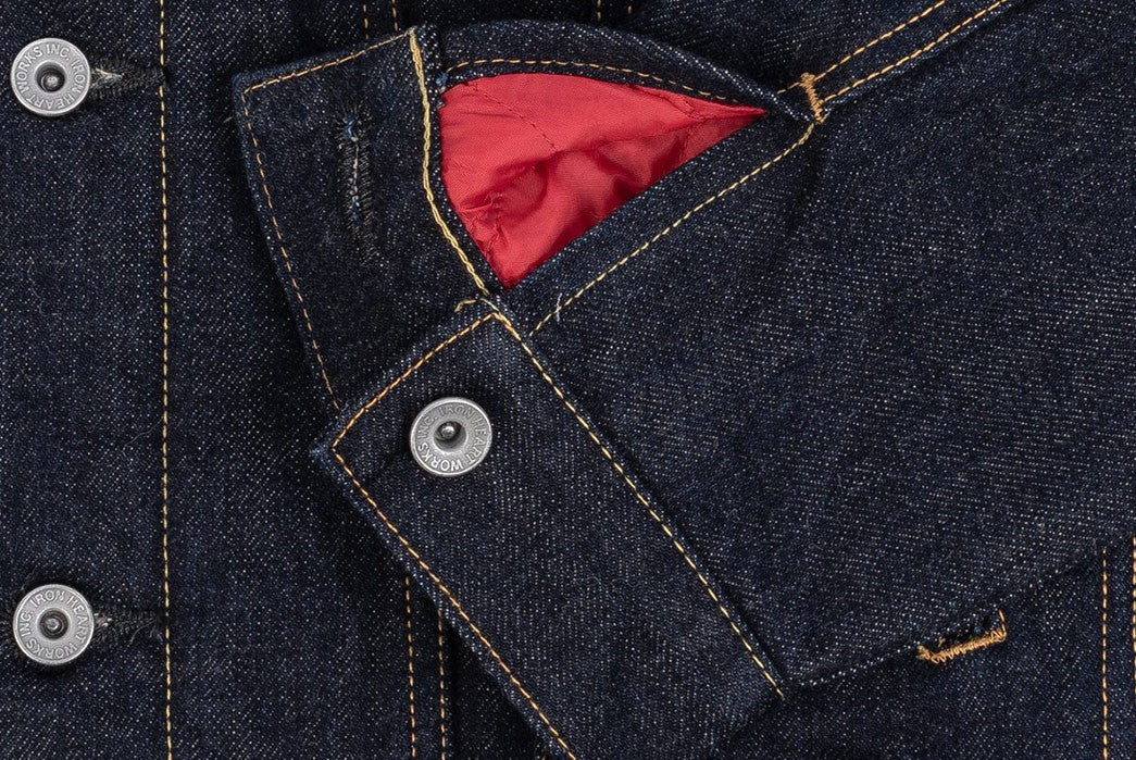Iron Heart IH-526J-SL 17oz denim jacket - close-up of selvedge denim fabric