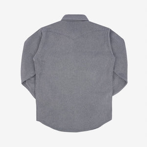 A grey Iron Heart Kersey Western shirt with long sleeves, button-up front, and two chest pockets. 