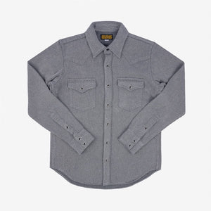 A grey Iron Heart Kersey Western shirt with long sleeves, button-up front, and two chest pockets. 