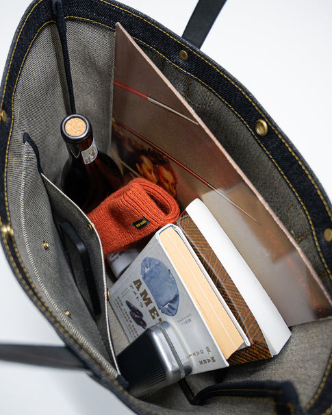Iron Heart IHE-49 selvedge tote bag - top view showing interior