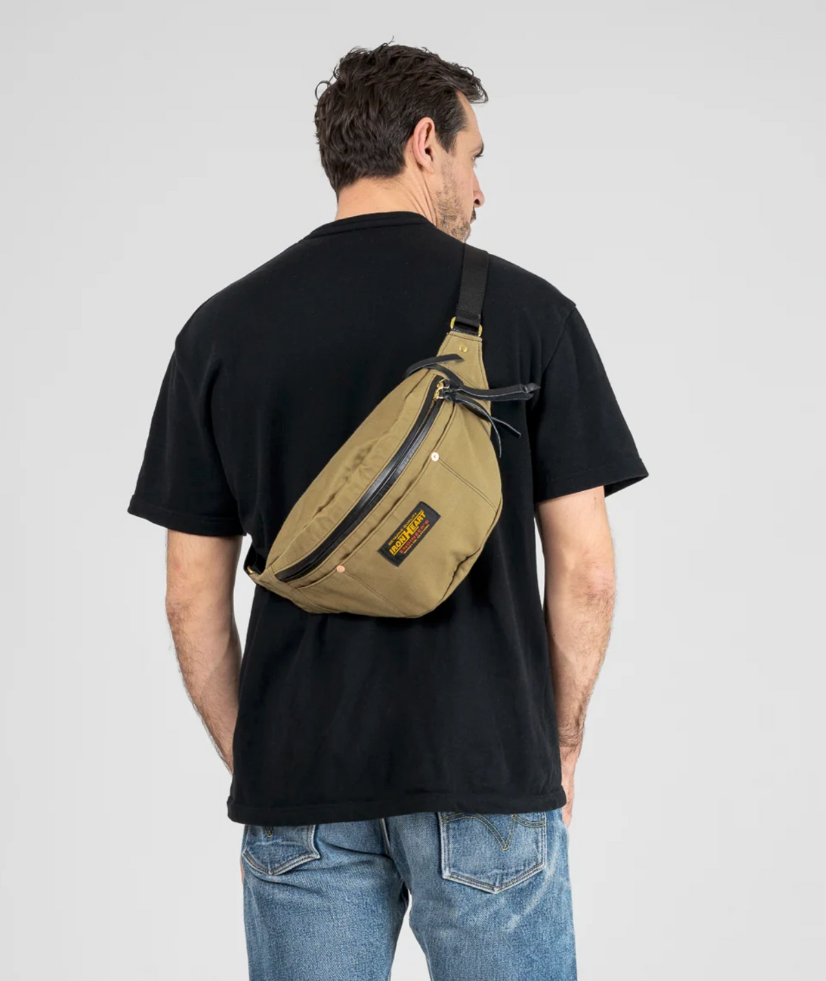 Iron Heart IHE-53 Waist Bag in Khaki — worn, side view