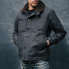 Load image into Gallery viewer, IHM-37-BLK - Oiled Whipcord N1 Deck Jacket - Black