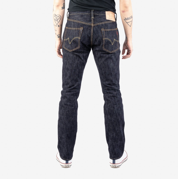 Iron Heart IH-555S-SLB 16oz slubby selvedge jeans indigo worn rear fit view