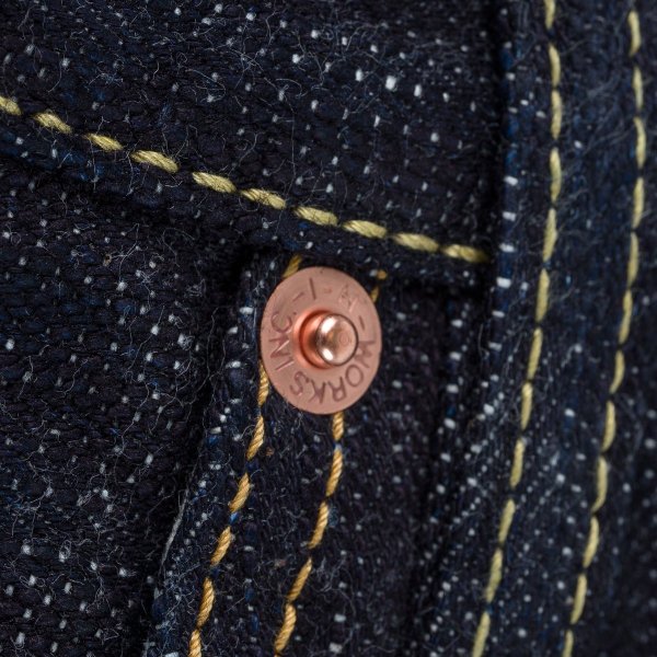 Iron Heart IH-555S-SLB 16oz slubby selvedge denim jeans indigo pocket and hardware detail