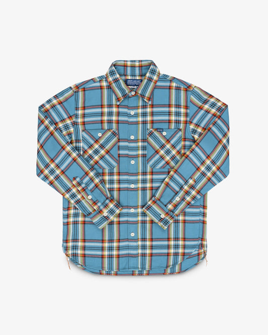 IHSH-442-SAX Iron Heart 9oz Selvedge Work Shirt - Sax Blue