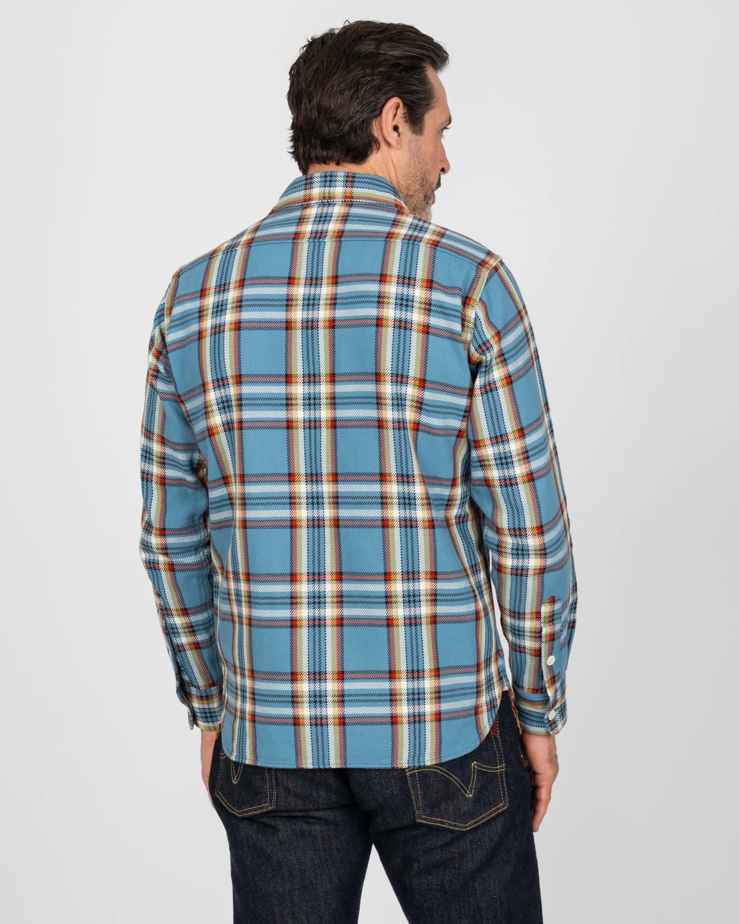 IHSH-442-SAX Iron Heart 9oz Selvedge Work Shirt - Sax Blue