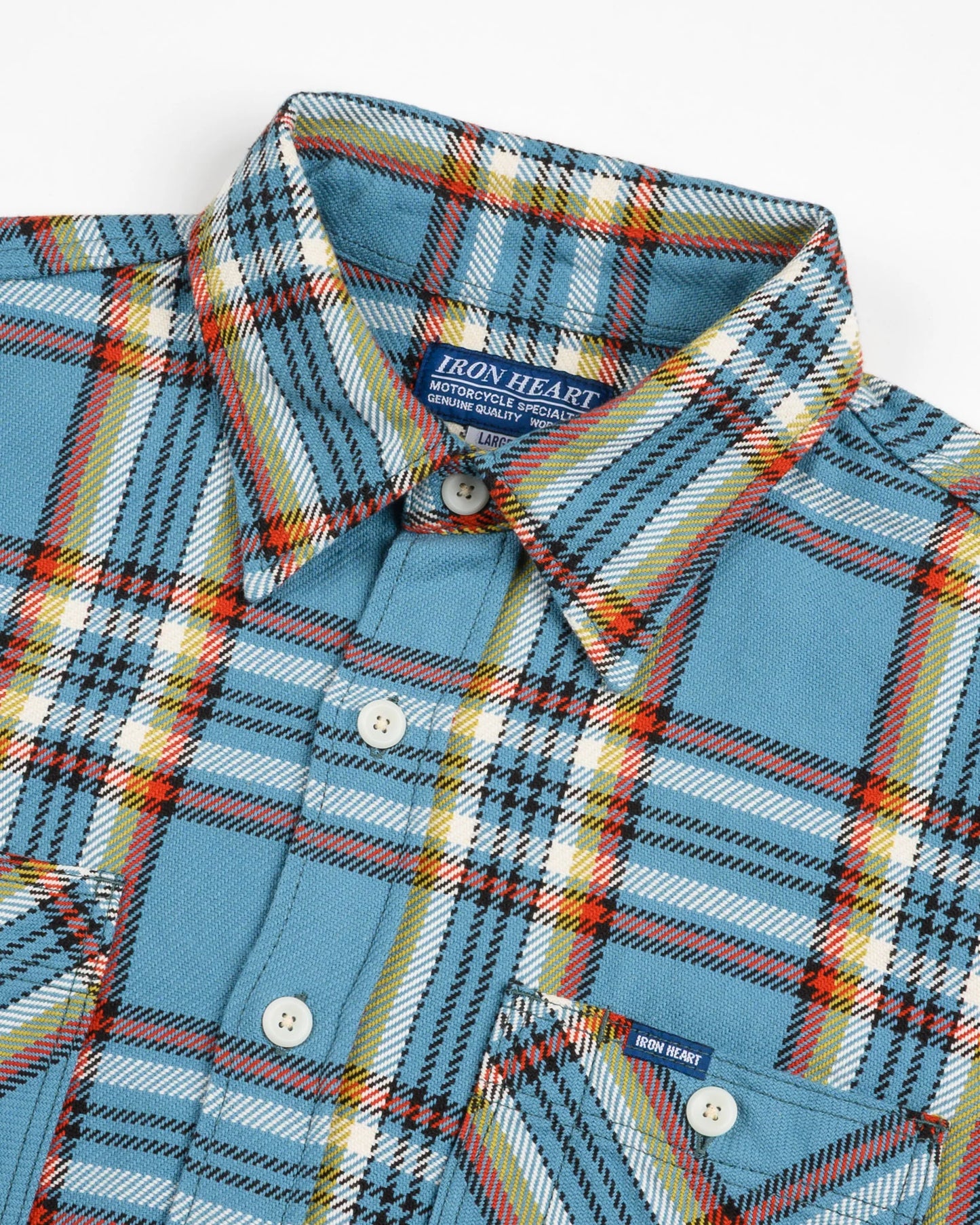 IHSH-442-SAX Iron Heart 9oz Selvedge Work Shirt - Sax Blue