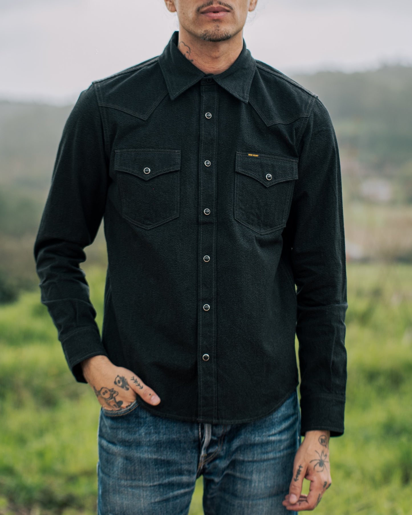 IHSH-367-BLK 10oz Mock Twist Twill Western Shirt - Black