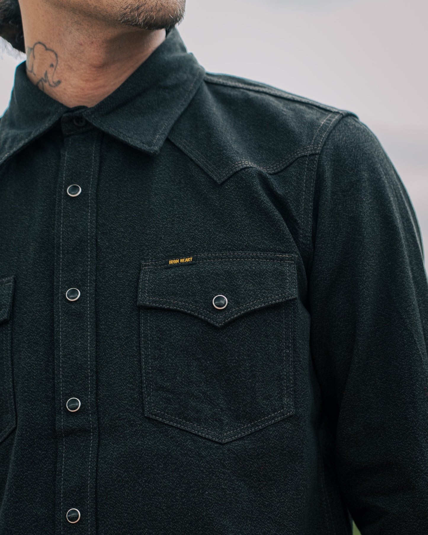 IHSH-367-BLK 10oz Mock Twist Twill Western Shirt - Black