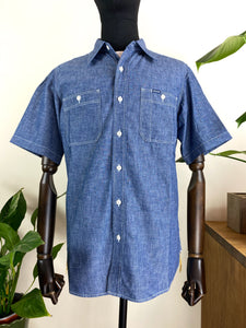 5.5oz Selvedge Chambray Short Sleeved Work Shirt - Indigo