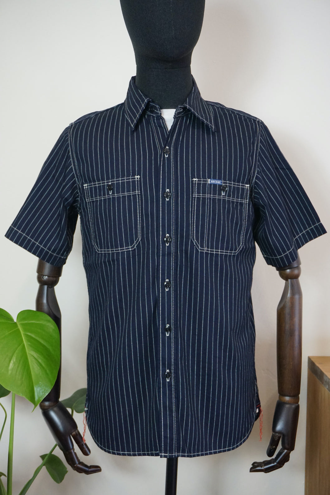 IHSH-284-IND, Iron Heart 6oz Wabash Short Sleeved Work Shirt - Indigo