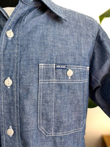 IHSH-285-IND, 5.5oz Selvedge Chambray Short Sleeved Work Shirt - Indigo