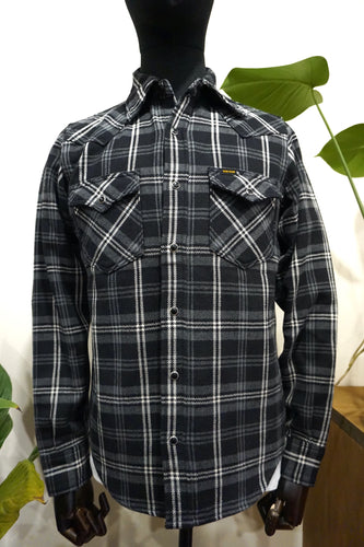 Ultra Heavy Flannel Herringbone Check Western Shirt - Black