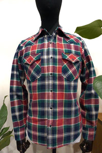 Ultra Heavy Flannel Crazy Check Western Shirt - Navy