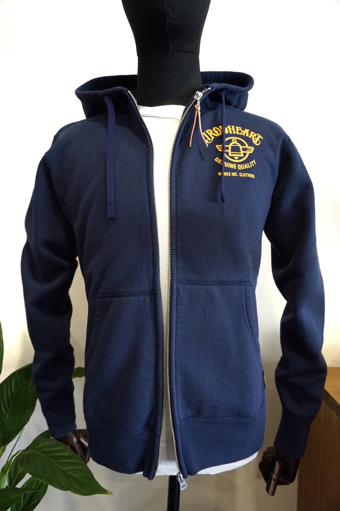 Sudadera con capucha y cremallera de algodón loopwheel ultra pesado de 14 oz estampada - AZUL MARINO