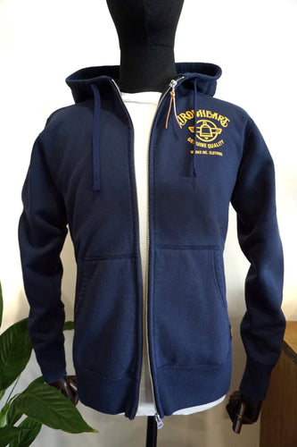 Printed 14oz Ultra Heavyweight Loopwheel Cotton Zippered Hoodie - NAVY