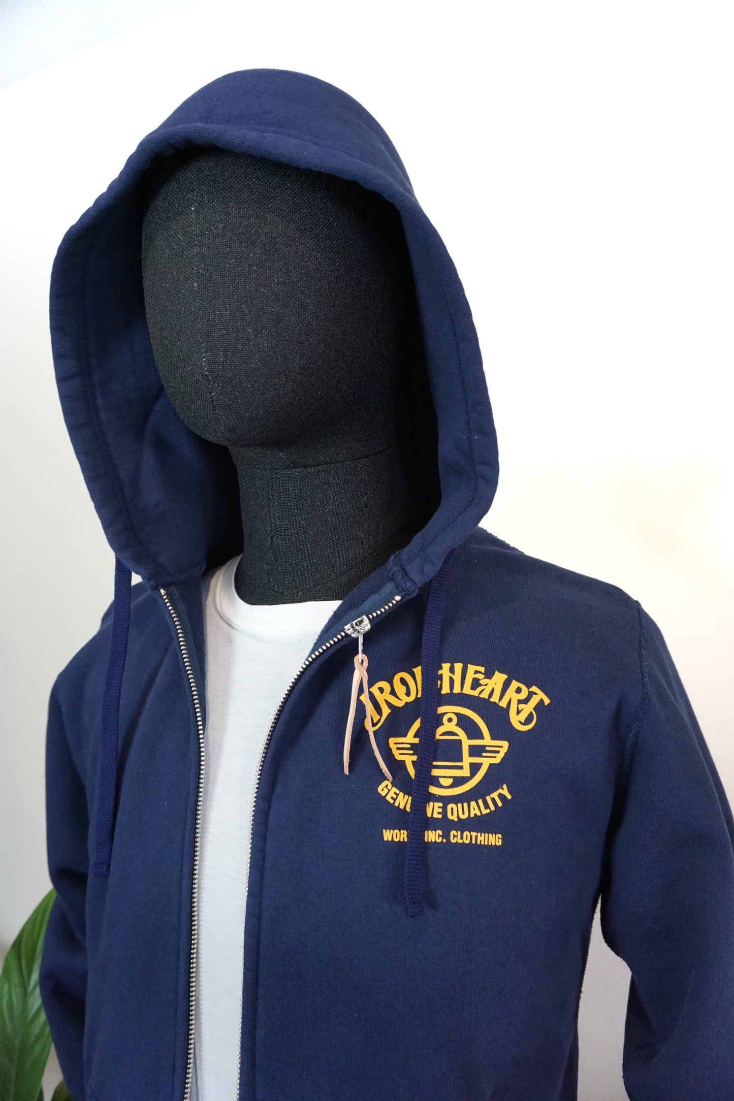 Sudadera con capucha y cremallera de algodón loopwheel ultra pesado de 14 oz estampada - AZUL MARINO