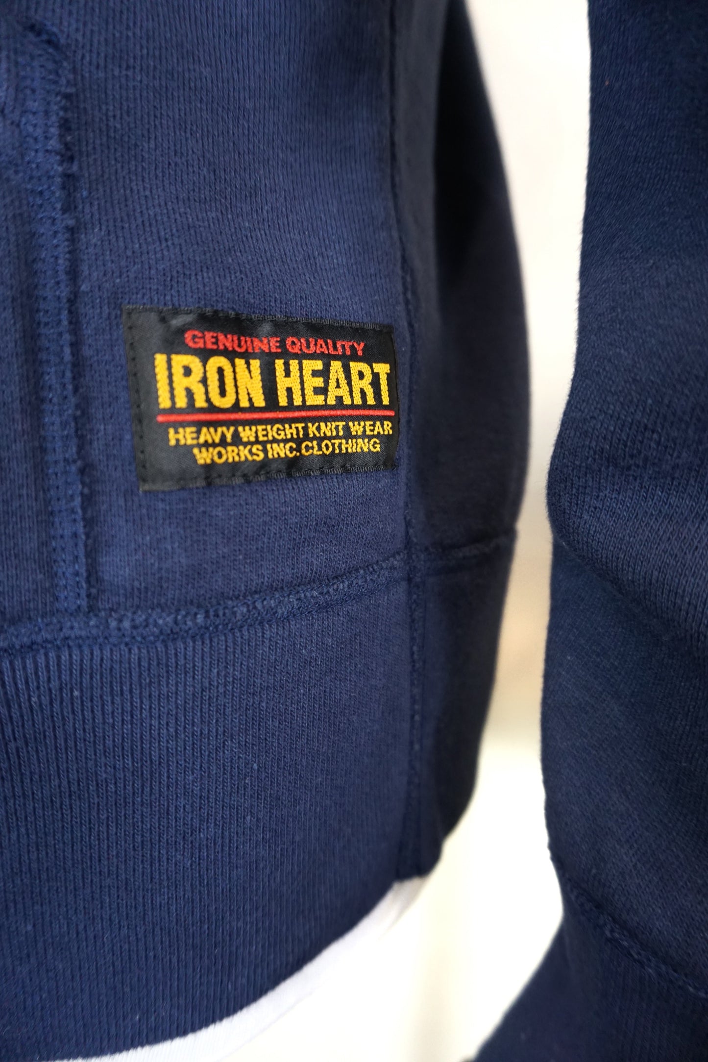 Sudadera con capucha y cremallera de algodón loopwheel ultra pesado de 14 oz estampada - AZUL MARINO