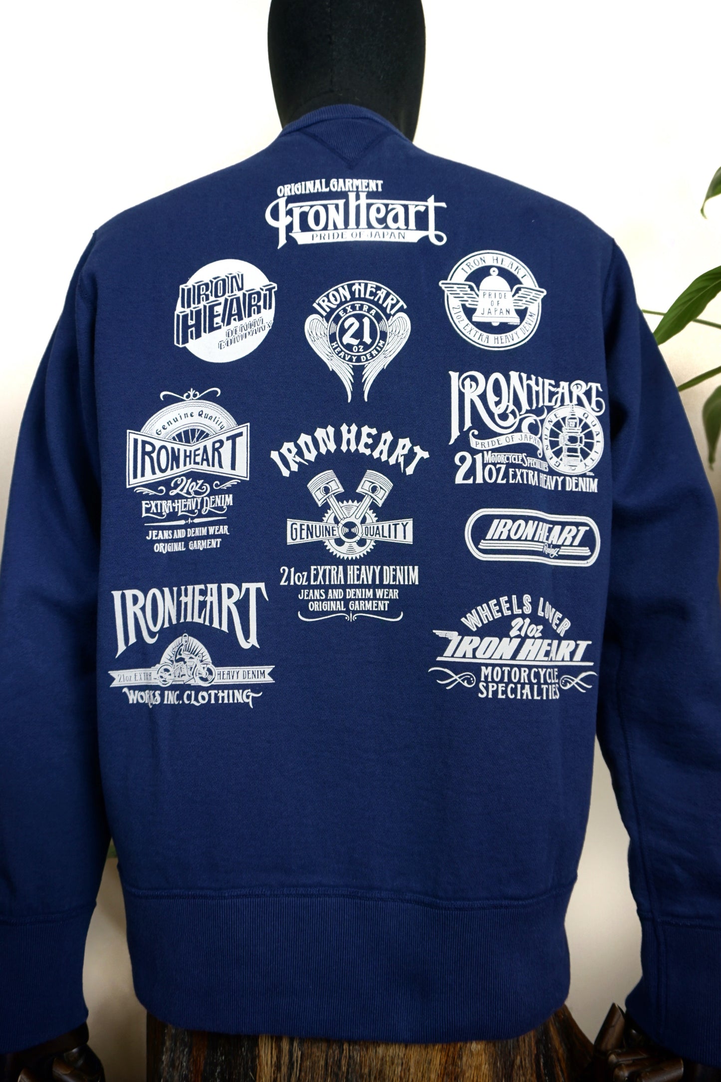 Sudadera estampada de 14 oz de algodón de alta densidad con cuello redondo y tejido de bucle - Azul marino