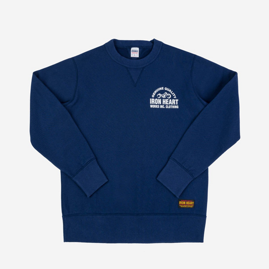 Bedrucktes 14-Unzen-Sweatshirt aus ultraschwerer Loopwheel-Baumwolle mit Rundhalsausschnitt – Marineblau