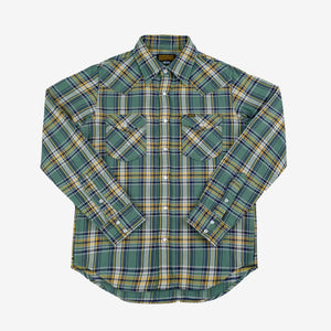 Ultra Heavy Flannel Tartan Check Western Shirt - Green