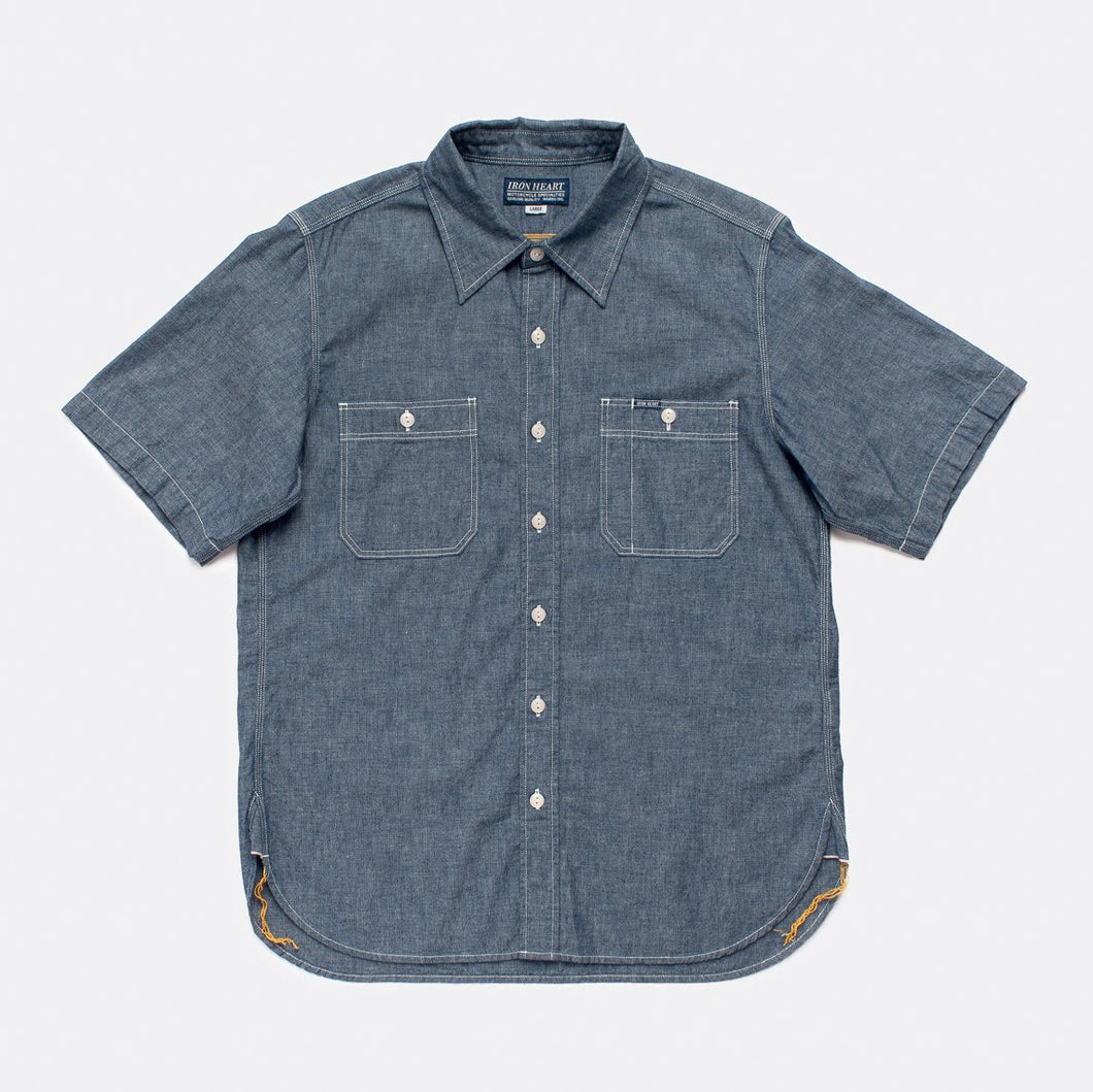 IHSH-285-IND, 5.5oz Selvedge Chambray Short Sleeved Work Shirt - Indigo