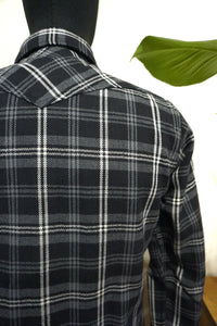 Ultra Heavy Flannel Herringbone Check Western Shirt - Black