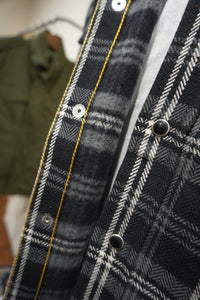 Ultra Heavy Flannel Herringbone Check Western Shirt - Black